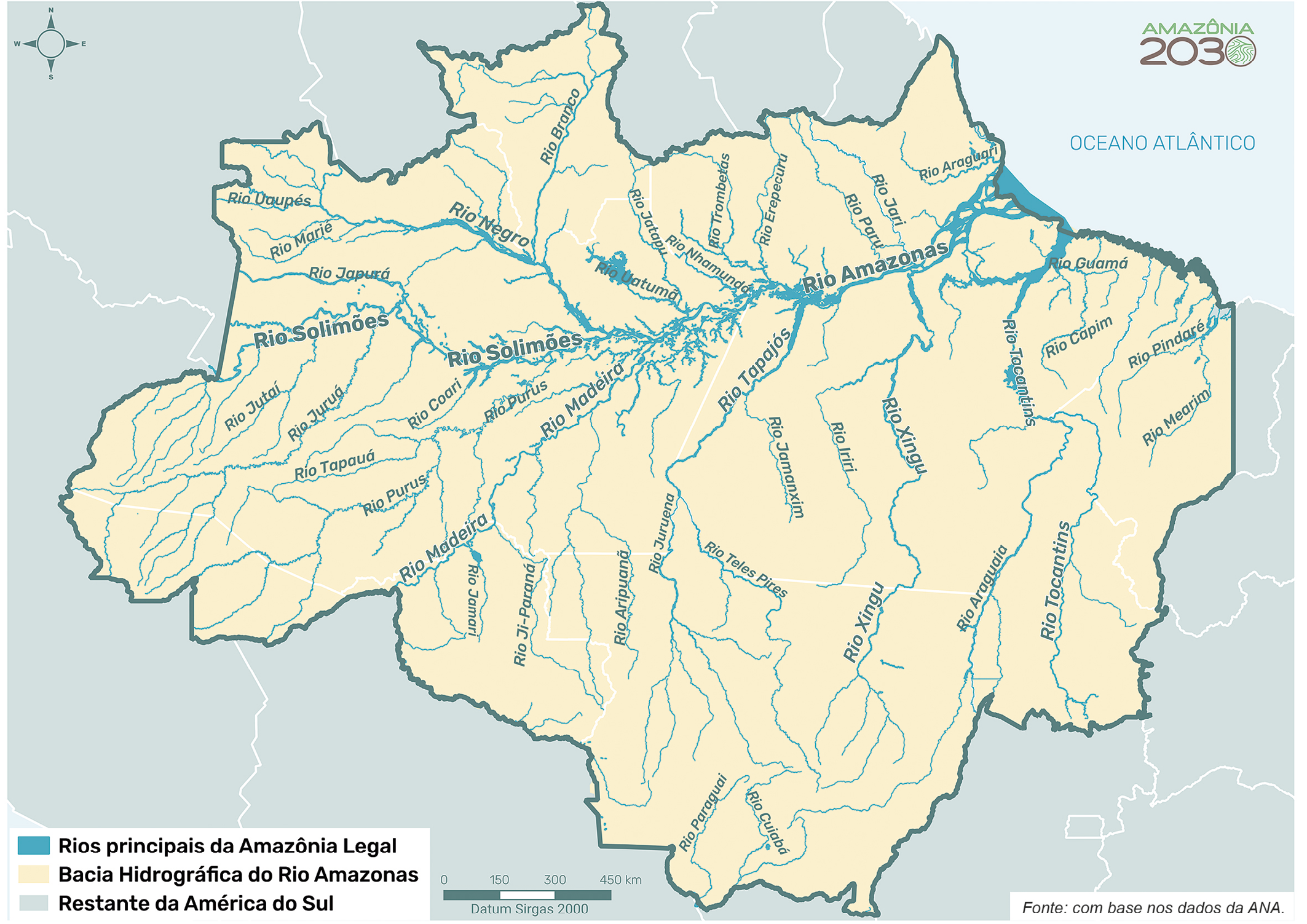 Os principais rios na Amazônia Legal.