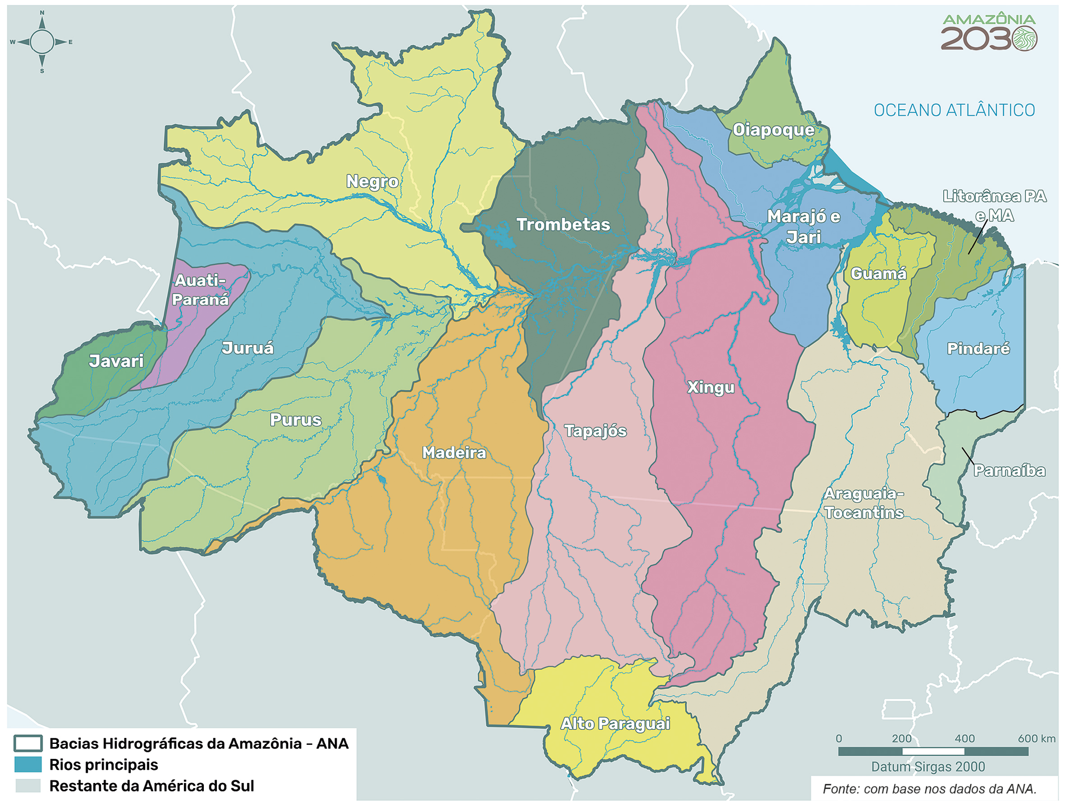 Sub-bacias hidrográficas na Amazônia Legal
