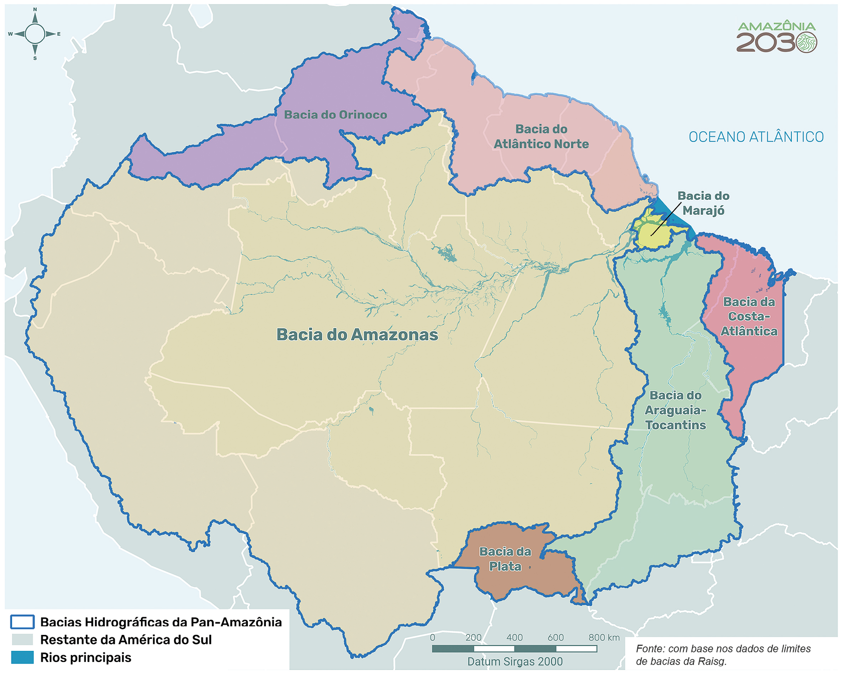 Limites das Principais Bacias Hidrográficas da Pan-Amazônia.