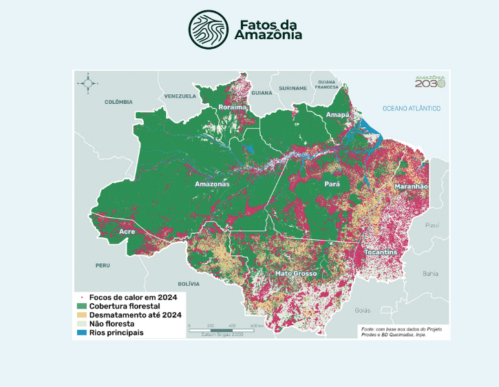 Mapa: Focos de calor na Amazônia Legal, 2024.