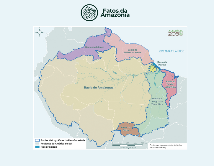 Mapa: Limites das Principais Bacias Hidrográficas da Pan-Amazônia.