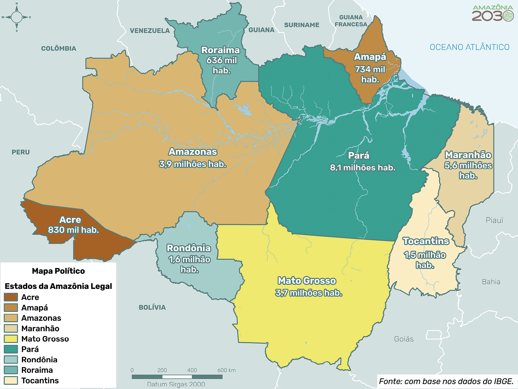  Os estados da Amazônia Legal e a população de acordo com o Censo  Demográfico 2022.