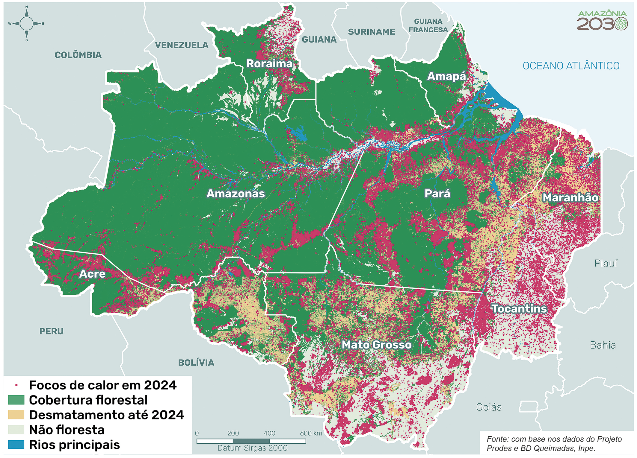Focos de calor na Amazônia Legal, 2024.