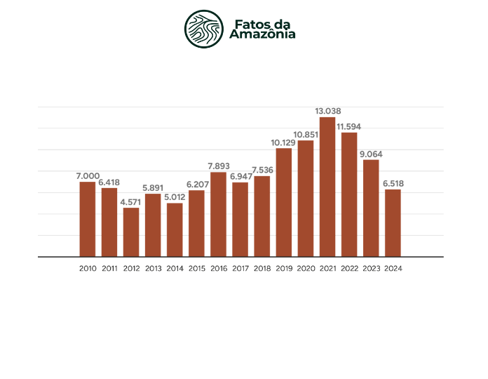 Gráfico: Desmatamento (km²) na Amazônia Legal, 2010-2024